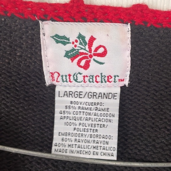 Vintage Nutcracker black button up ugly Christmas sweater cardigan snowman sz L - Picture 10 of 16
